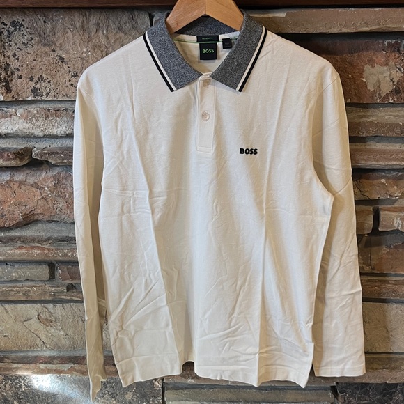 Boss White Cotton Long Sleeve Polo Shirt Regular Fit